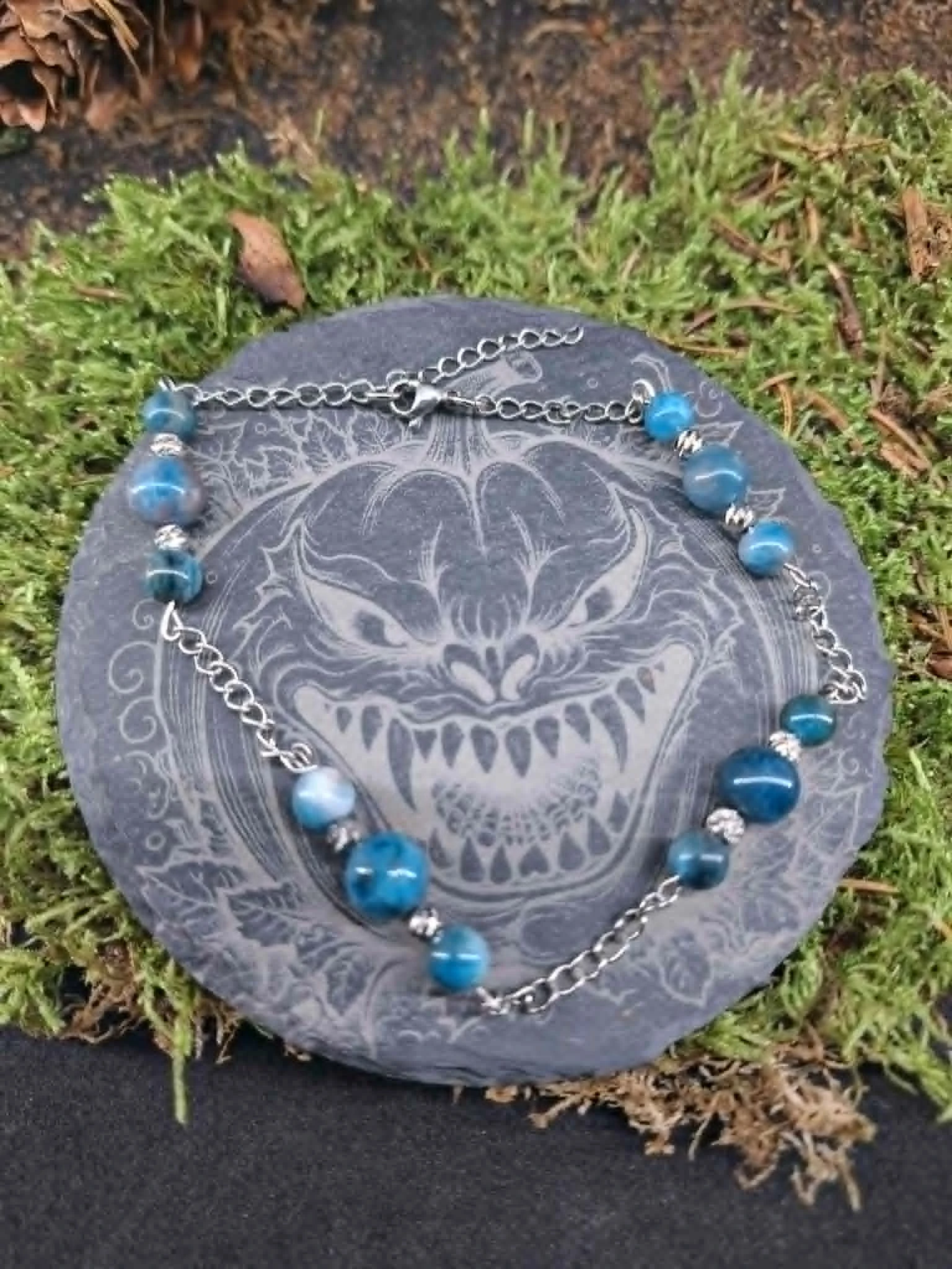 Bracelet cheville Apatite bleue 8mm / 6mm